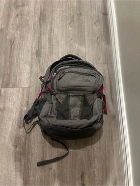 The North Face Gray Backpack with Pink Accents